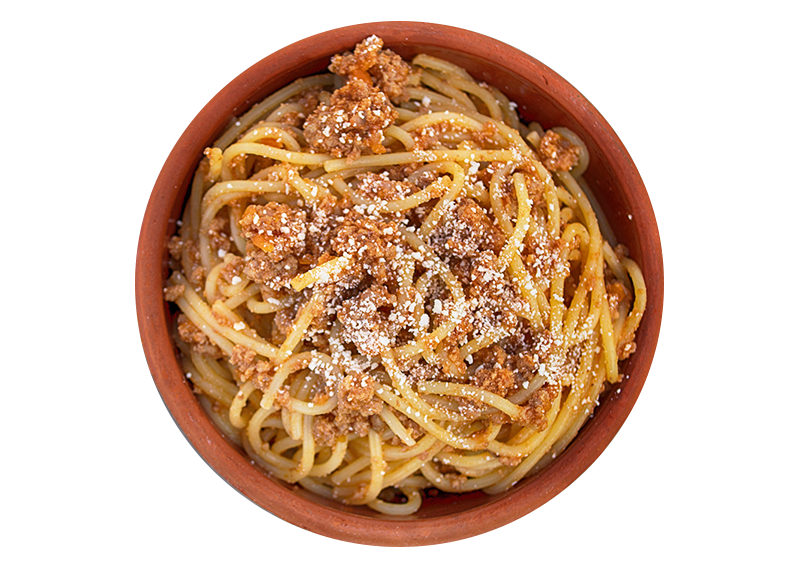 Bowl with spaghetti bolognese.